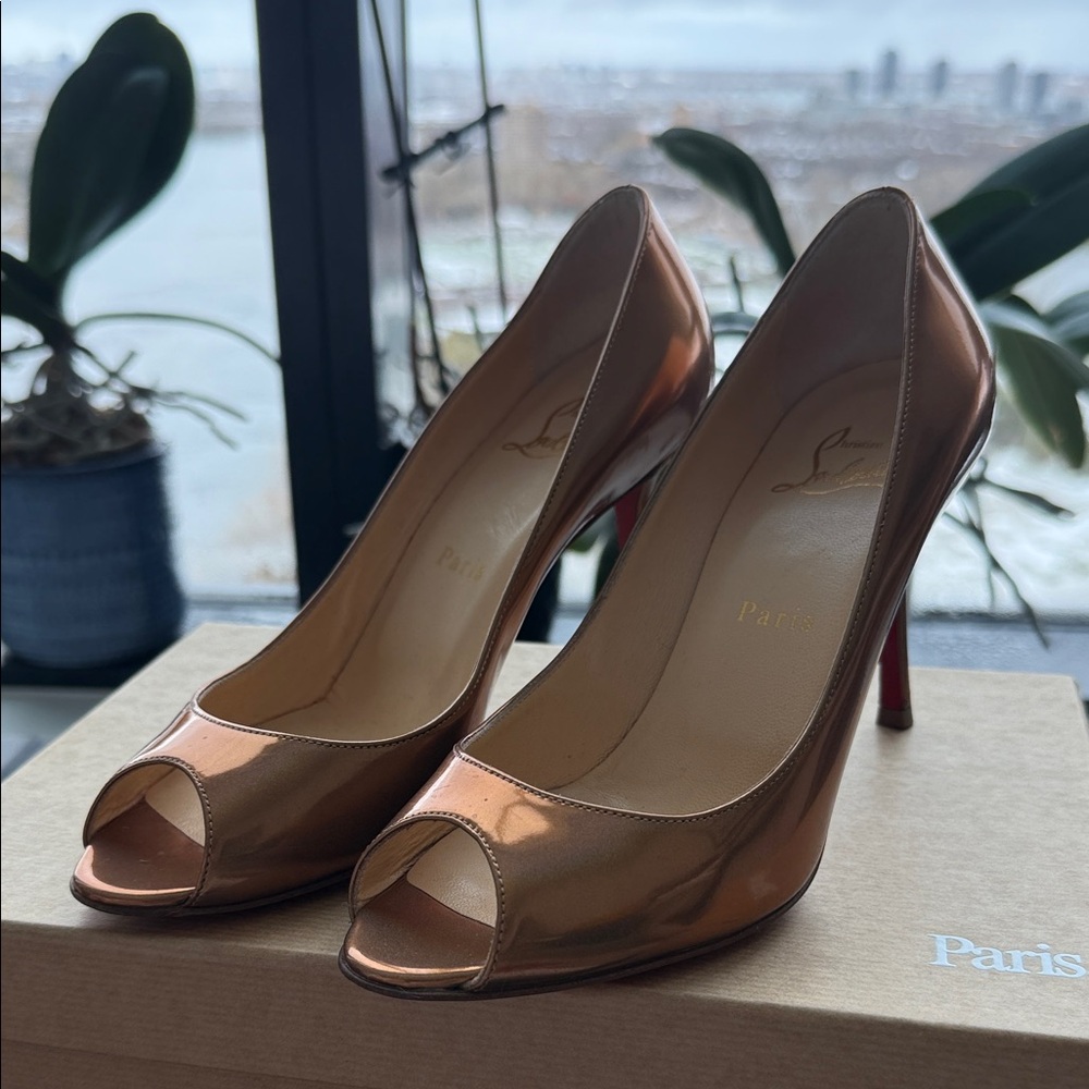 Christian Louboutin Metallic Copper Peep-Toe Heels